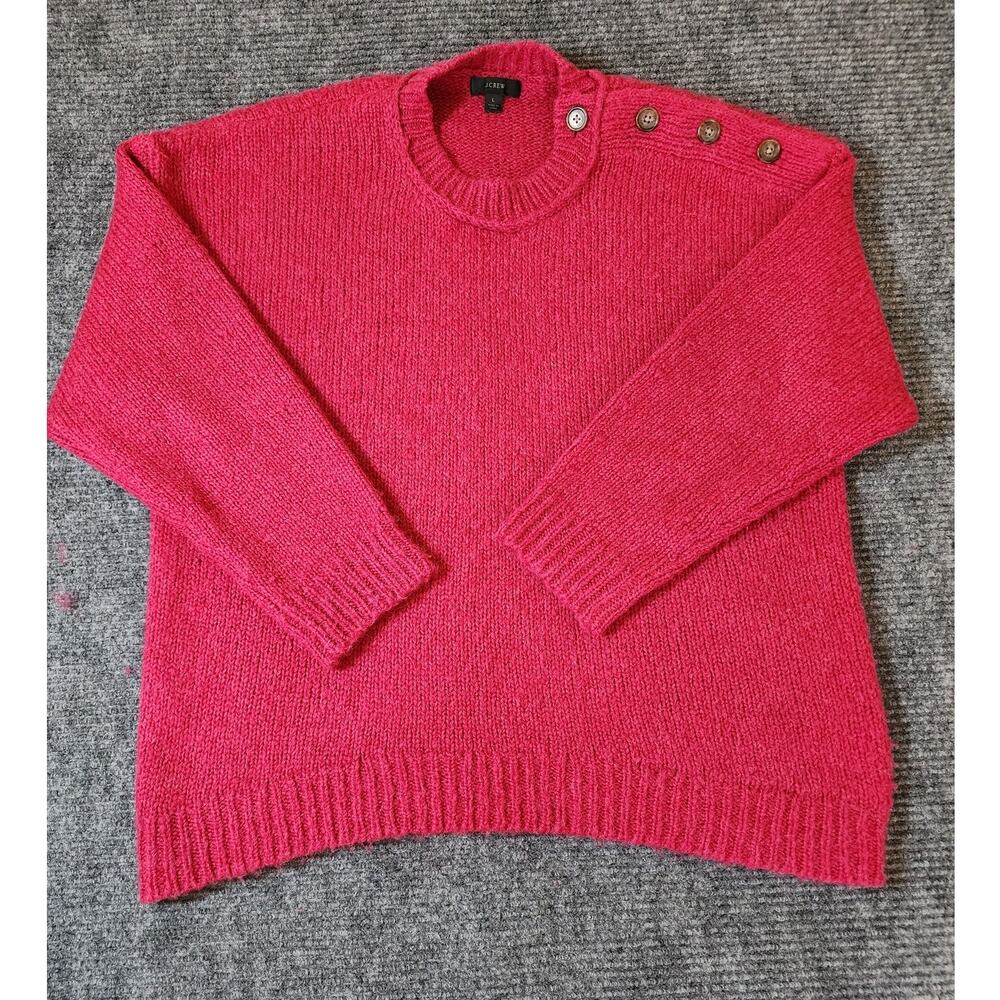J. Crew Womens L Alpaca Wool Blend Sweater Button Shoulder Crewneck Raspberry